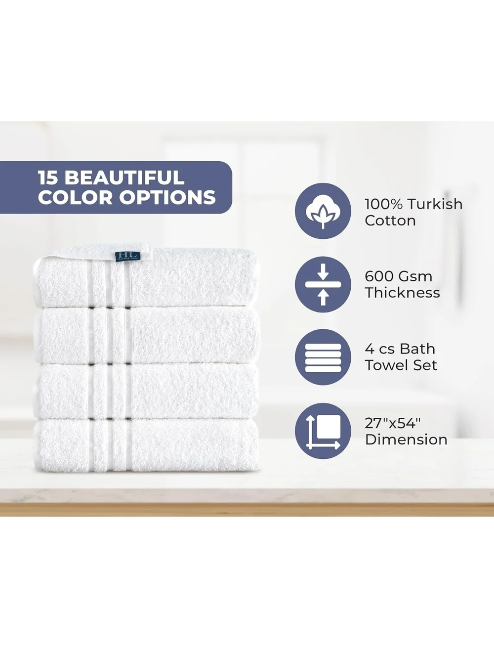 White 4 Piece Turkish Cotton Bath Towel Set